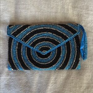 Beaded Clutch with Blue and Black Design
